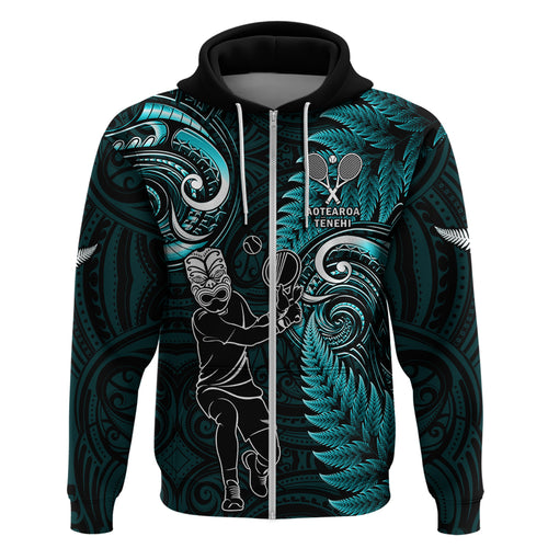 New Zealand Tiki Tennis Hoodie 2024 Aotearoa Tenehi Maori Silver Fern - Turquoise