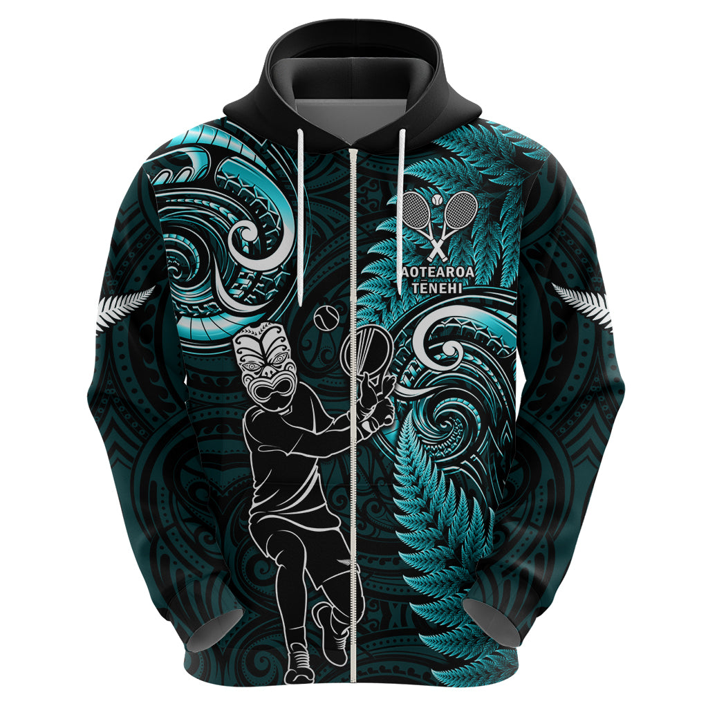 New Zealand Tiki Tennis Hoodie 2024 Aotearoa Tenehi Maori Silver Fern - Turquoise