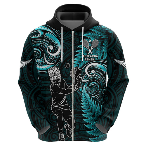 New Zealand Tiki Tennis Hoodie 2024 Aotearoa Tenehi Maori Silver Fern - Turquoise