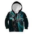 New Zealand Tiki Tennis Kid Hoodie 2024 Aotearoa Tenehi Maori Silver Fern - Turquoise