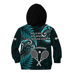 New Zealand Tiki Tennis Kid Hoodie 2024 Aotearoa Tenehi Maori Silver Fern - Turquoise