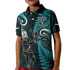 New Zealand Tiki Tennis Kid Polo Shirt 2024 Aotearoa Tenehi Maori Silver Fern - Turquoise