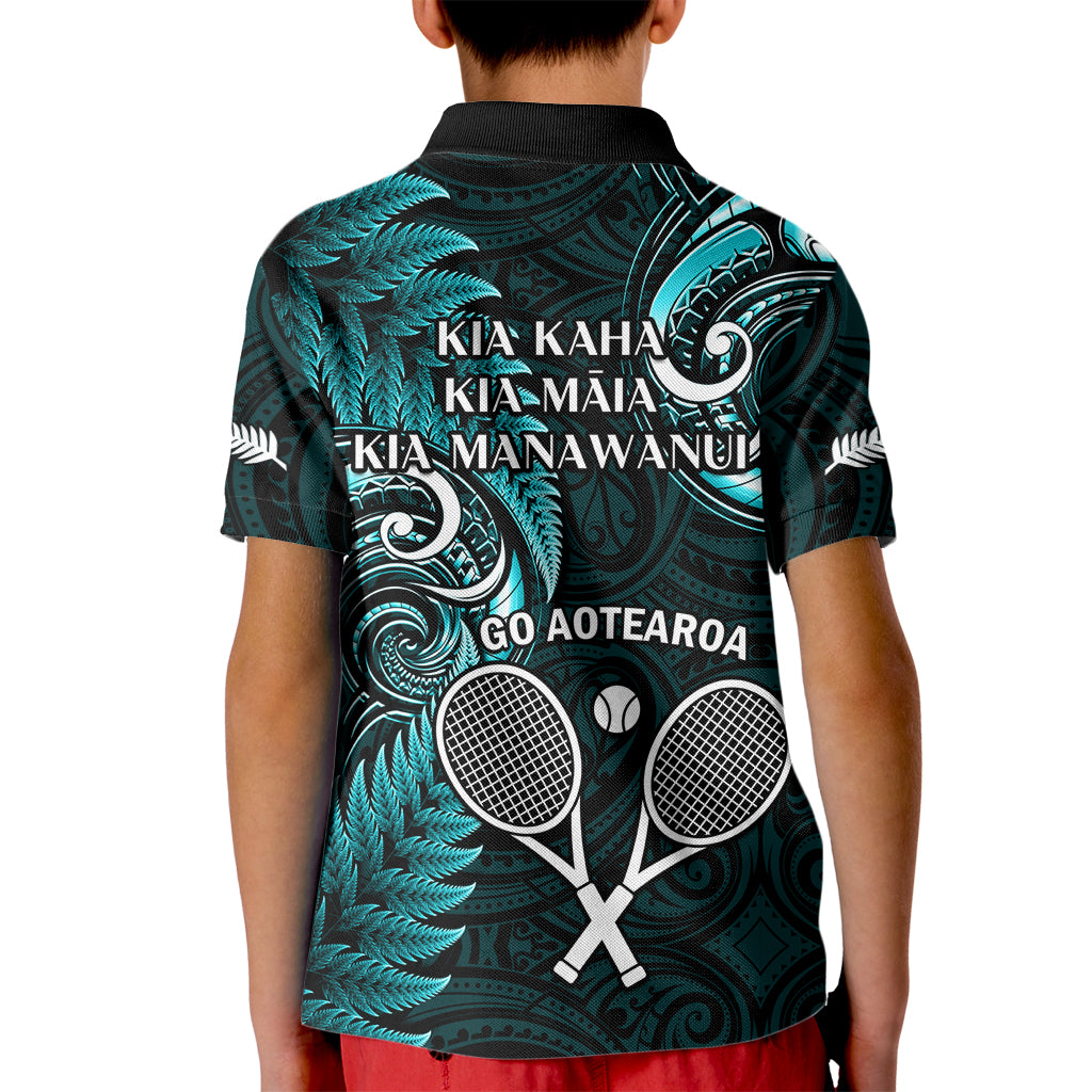 New Zealand Tiki Tennis Kid Polo Shirt 2024 Aotearoa Tenehi Maori Silver Fern - Turquoise