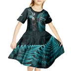 New Zealand Tiki Tennis Kid Short Sleeve Dress 2024 Aotearoa Tenehi Maori Silver Fern - Turquoise