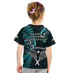 New Zealand Tiki Tennis Kid T Shirt 2024 Aotearoa Tenehi Maori Silver Fern - Turquoise