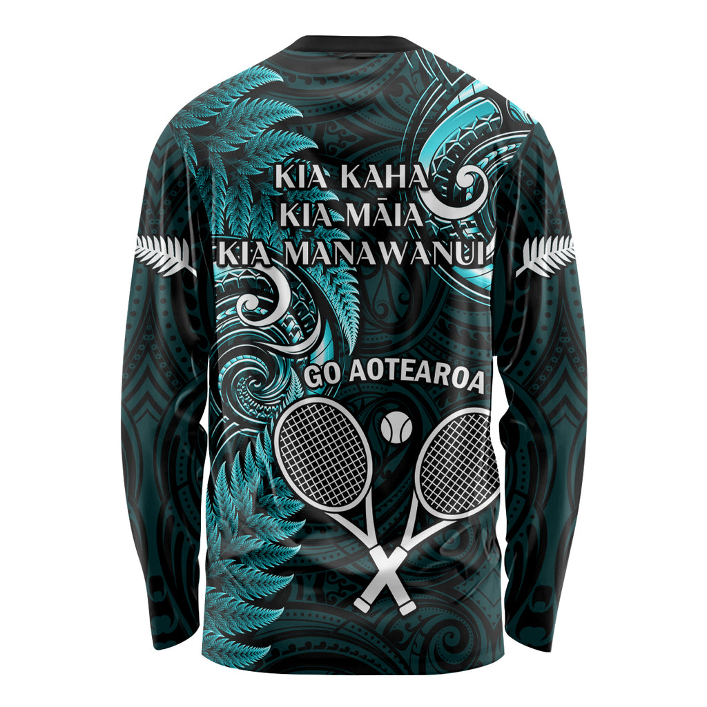 New Zealand Tiki Tennis Long Sleeve Shirt 2024 Aotearoa Tenehi Maori Silver Fern - Turquoise