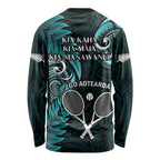 New Zealand Tiki Tennis Long Sleeve Shirt 2024 Aotearoa Tenehi Maori Silver Fern - Turquoise