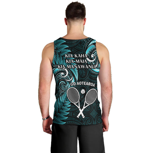 New Zealand Tiki Tennis Men Tank Top 2024 Aotearoa Tenehi Maori Silver Fern - Turquoise