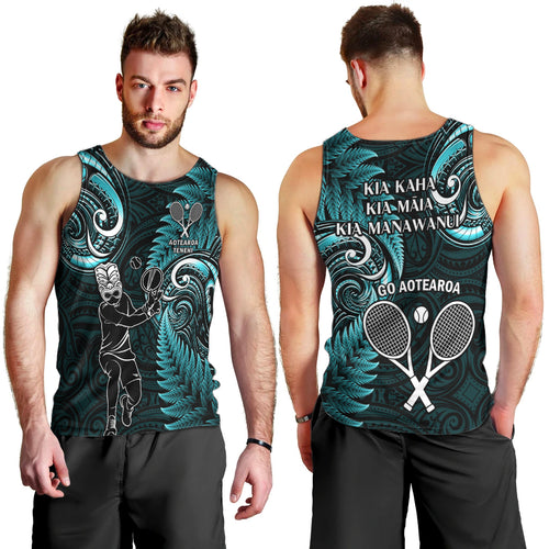 New Zealand Tiki Tennis Men Tank Top 2024 Aotearoa Tenehi Maori Silver Fern - Turquoise