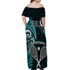 New Zealand Tiki Tennis Off Shoulder Maxi Dress 2024 Aotearoa Tenehi Maori Silver Fern - Turquoise
