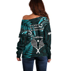 New Zealand Tiki Tennis Off Shoulder Sweater 2024 Aotearoa Tenehi Maori Silver Fern - Turquoise