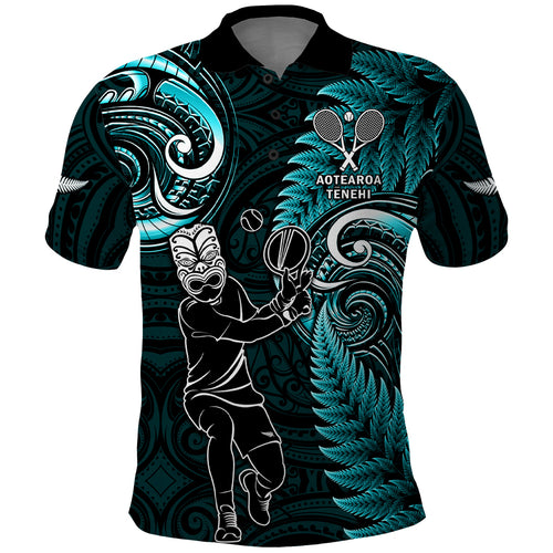 New Zealand Tiki Tennis Polo Shirt 2024 Aotearoa Tenehi Maori Silver Fern - Turquoise