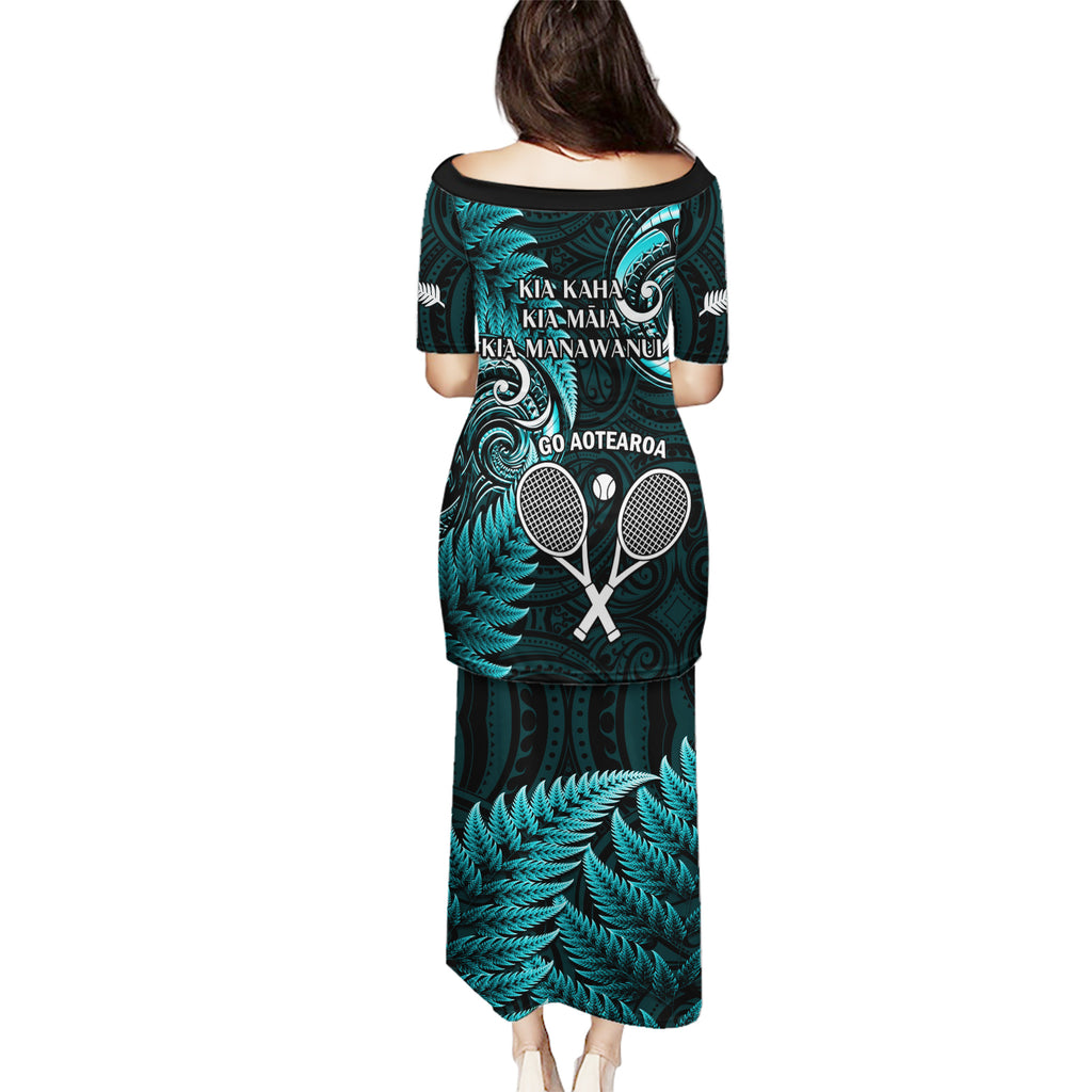 New Zealand Tiki Tennis Puletasi 2024 Aotearoa Tenehi Maori Silver Fern - Turquoise