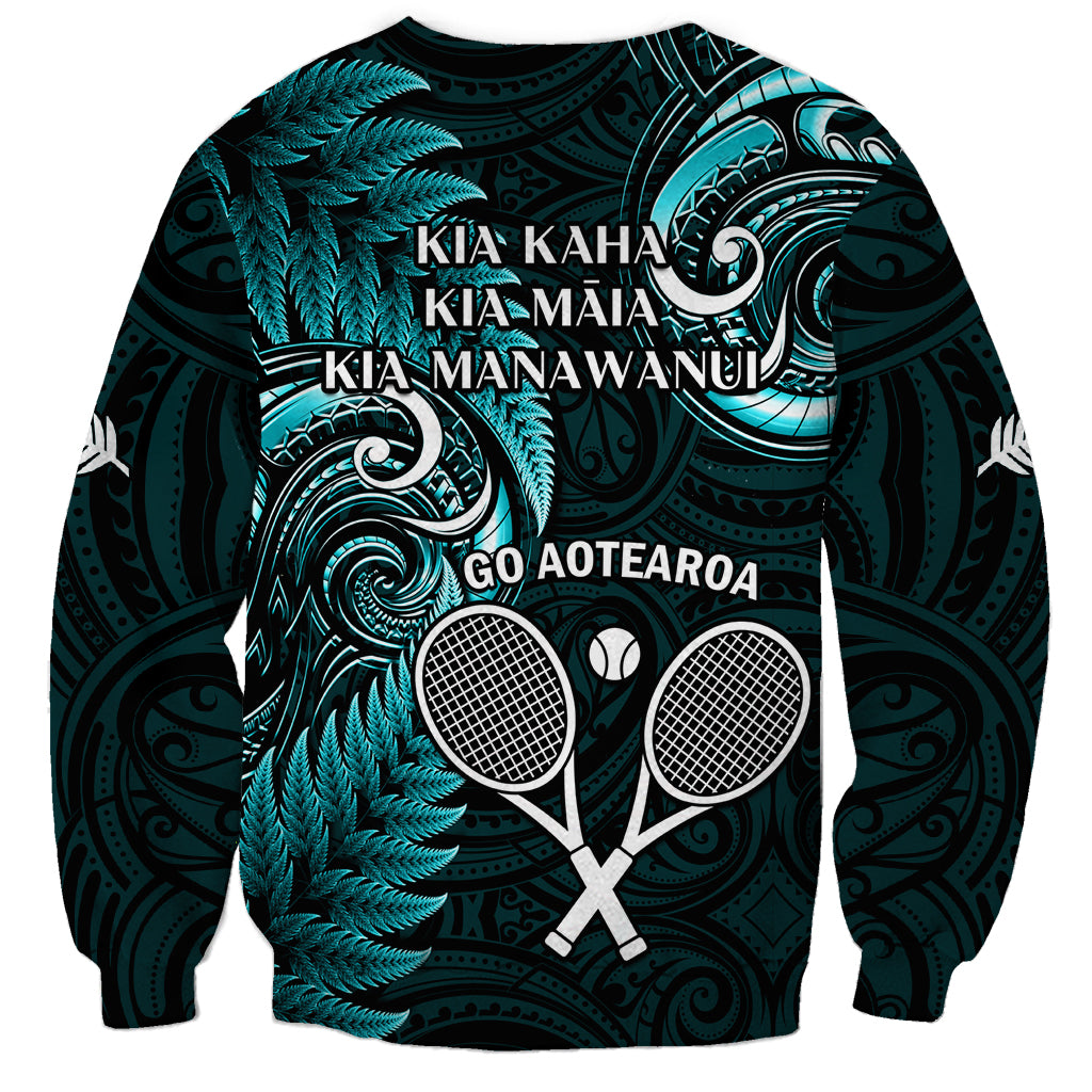 New Zealand Tiki Tennis Sweatshirt 2024 Aotearoa Tenehi Maori Silver Fern - Turquoise