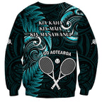 New Zealand Tiki Tennis Sweatshirt 2024 Aotearoa Tenehi Maori Silver Fern - Turquoise