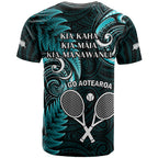 New Zealand Tiki Tennis T Shirt 2024 Aotearoa Tenehi Maori Silver Fern - Turquoise