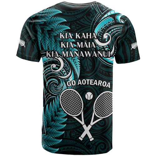 New Zealand Tiki Tennis T Shirt 2024 Aotearoa Tenehi Maori Silver Fern - Turquoise