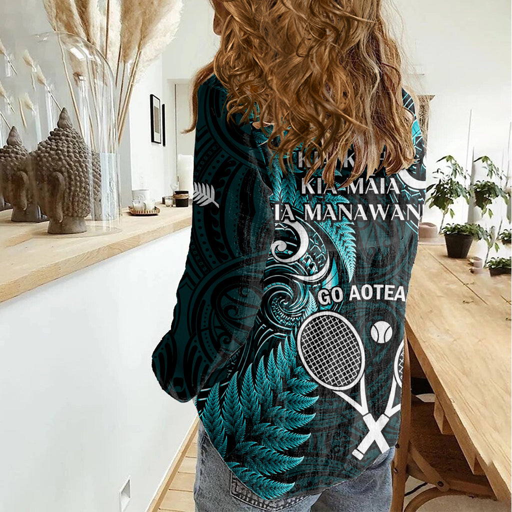New Zealand Tiki Tennis Women Casual Shirt 2024 Aotearoa Tenehi Maori Silver Fern - Turquoise