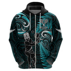 New Zealand Tiki Tennis Zip Hoodie 2024 Aotearoa Tenehi Maori Silver Fern - Turquoise