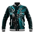 Custom New Zealand Tiki Tennis Baseball Jacket 2024 Aotearoa Tenehi Maori Silver Fern - Turquoise