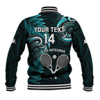 Custom New Zealand Tiki Tennis Baseball Jacket 2024 Aotearoa Tenehi Maori Silver Fern - Turquoise