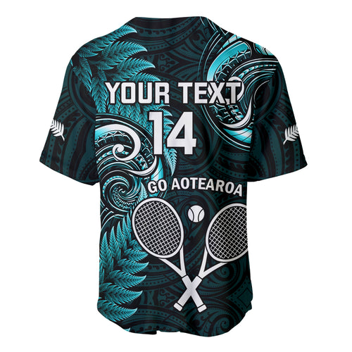Custom New Zealand Tiki Tennis Baseball Jersey 2024 Aotearoa Tenehi Maori Silver Fern - Turquoise