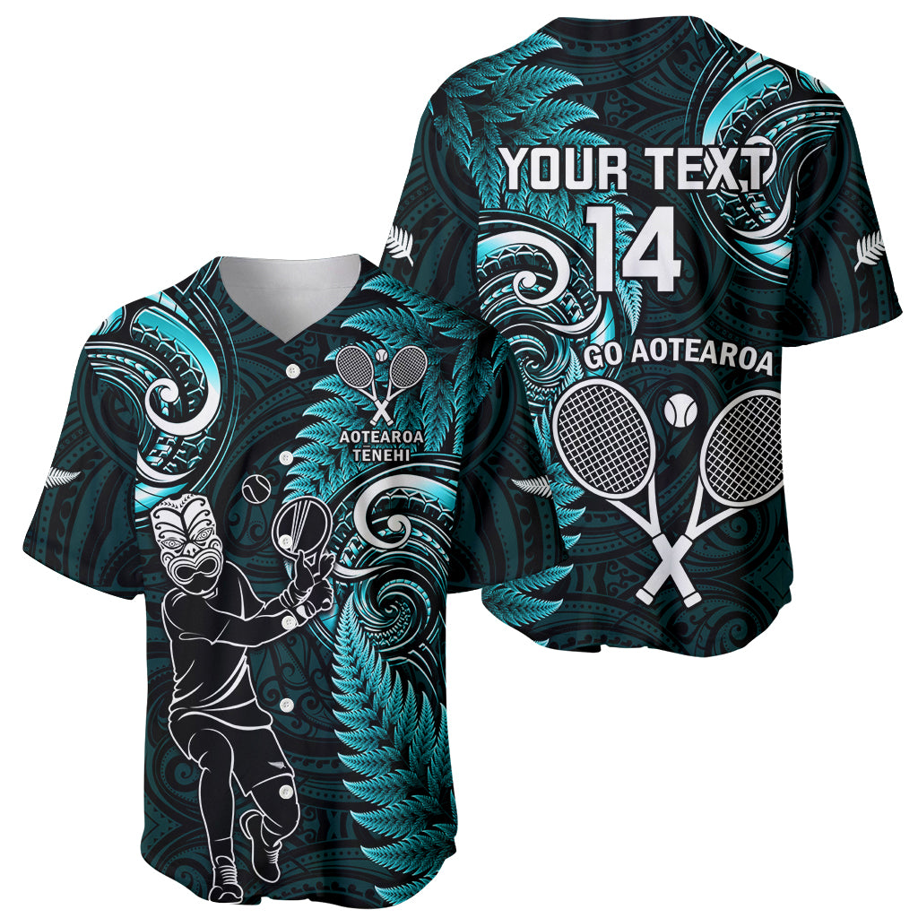 Custom New Zealand Tiki Tennis Baseball Jersey 2024 Aotearoa Tenehi Maori Silver Fern - Turquoise
