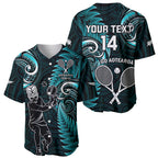 Custom New Zealand Tiki Tennis Baseball Jersey 2024 Aotearoa Tenehi Maori Silver Fern - Turquoise