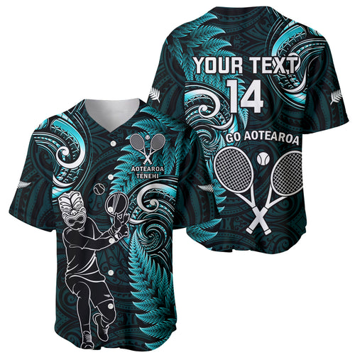 Custom New Zealand Tiki Tennis Baseball Jersey 2024 Aotearoa Tenehi Maori Silver Fern - Turquoise