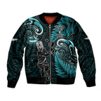Custom New Zealand Tiki Tennis Bomber Jacket 2024 Aotearoa Tenehi Maori Silver Fern - Turquoise