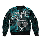 Custom New Zealand Tiki Tennis Bomber Jacket 2024 Aotearoa Tenehi Maori Silver Fern - Turquoise