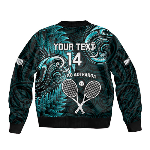 Custom New Zealand Tiki Tennis Bomber Jacket 2024 Aotearoa Tenehi Maori Silver Fern - Turquoise