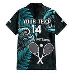 Custom New Zealand Tiki Tennis Hawaiian Shirt 2024 Aotearoa Tenehi Maori Silver Fern - Turquoise