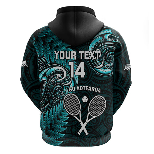 Custom New Zealand Tiki Tennis Hoodie 2024 Aotearoa Tenehi Maori Silver Fern - Turquoise