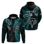Custom New Zealand Tiki Tennis Hoodie 2024 Aotearoa Tenehi Maori Silver Fern - Turquoise