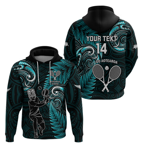 Custom New Zealand Tiki Tennis Hoodie 2024 Aotearoa Tenehi Maori Silver Fern - Turquoise