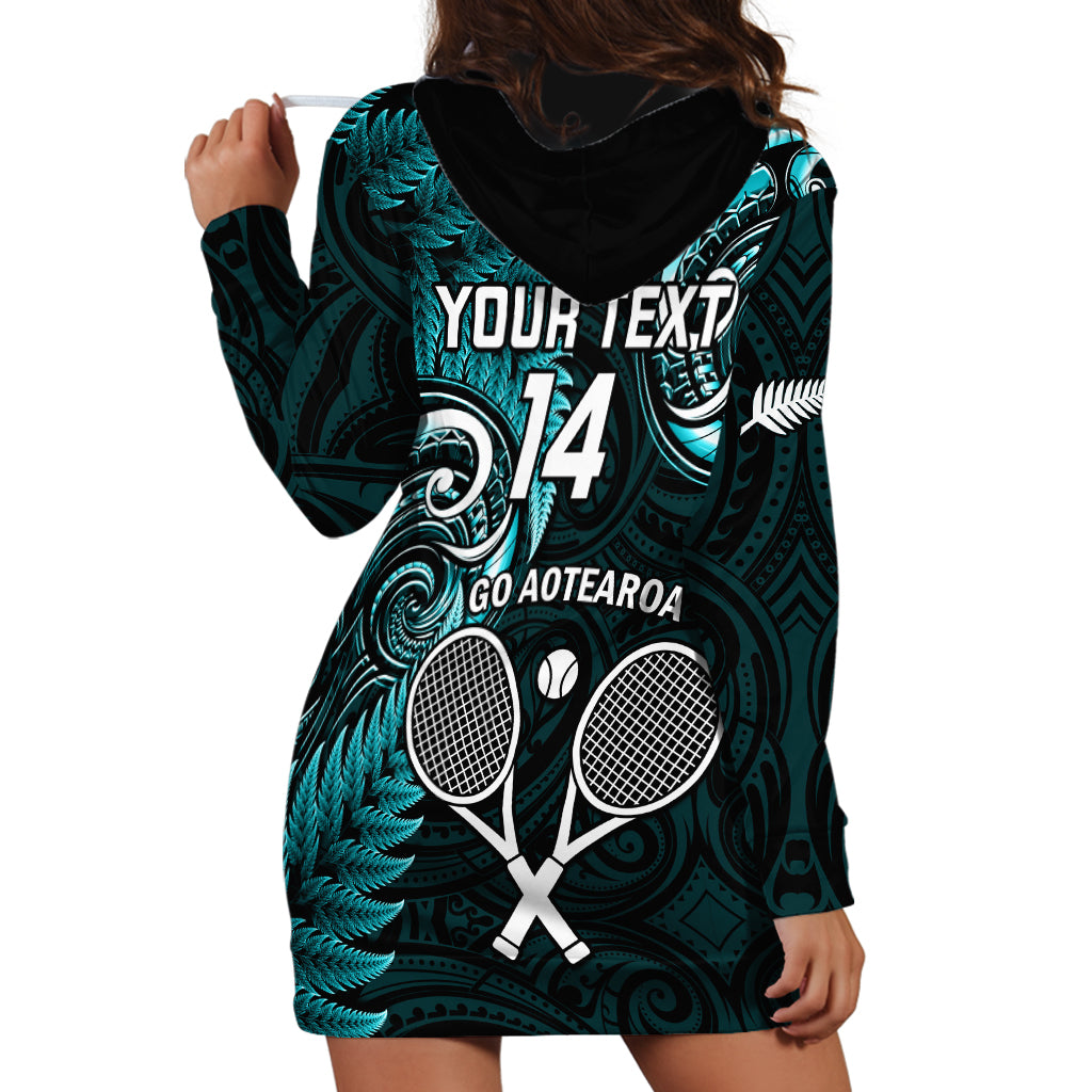 Custom New Zealand Tiki Tennis Hoodie Dress 2024 Aotearoa Tenehi Maori Silver Fern - Turquoise