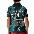 Custom New Zealand Tiki Tennis Kid Polo Shirt 2024 Aotearoa Tenehi Maori Silver Fern - Turquoise