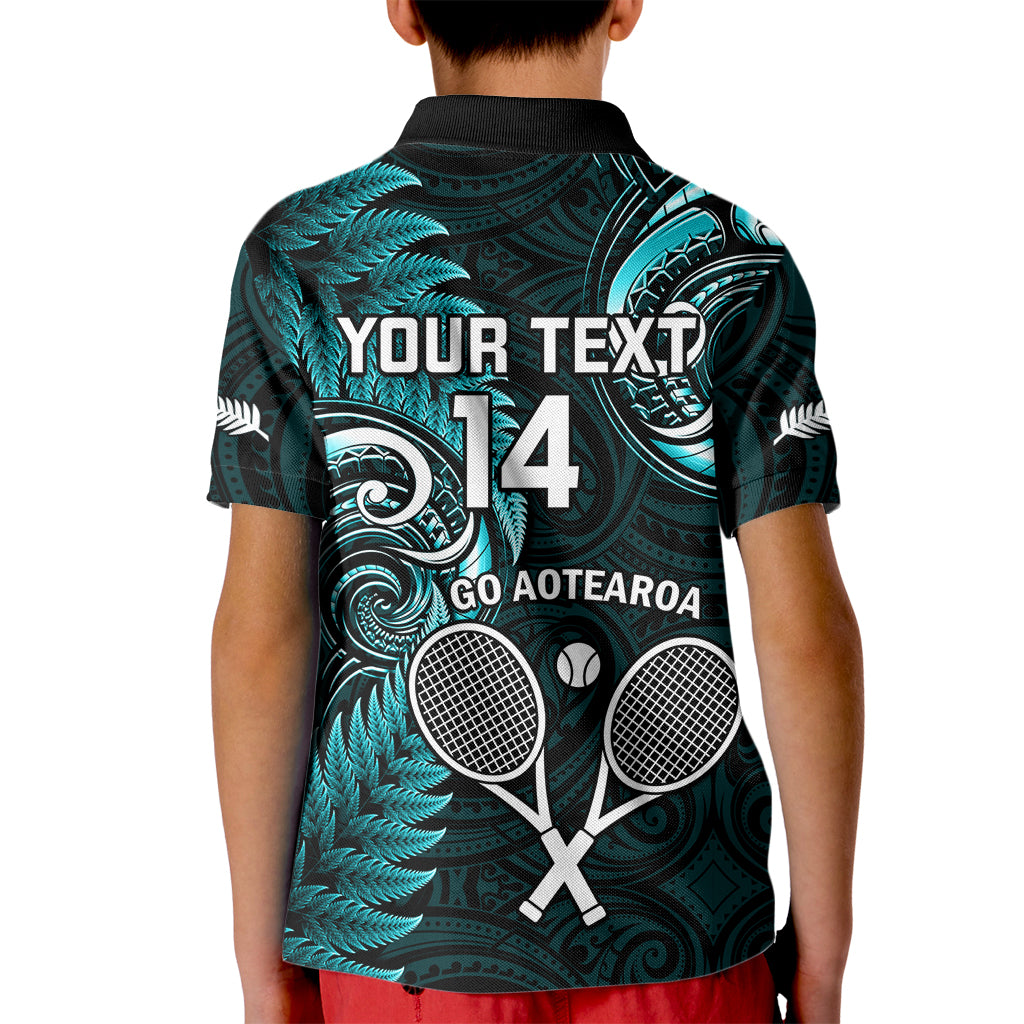Custom New Zealand Tiki Tennis Kid Polo Shirt 2024 Aotearoa Tenehi Maori Silver Fern - Turquoise