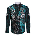 Custom New Zealand Tiki Tennis Long Sleeve Button Shirt 2024 Aotearoa Tenehi Maori Silver Fern - Turquoise