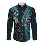 Custom New Zealand Tiki Tennis Long Sleeve Button Shirt 2024 Aotearoa Tenehi Maori Silver Fern - Turquoise