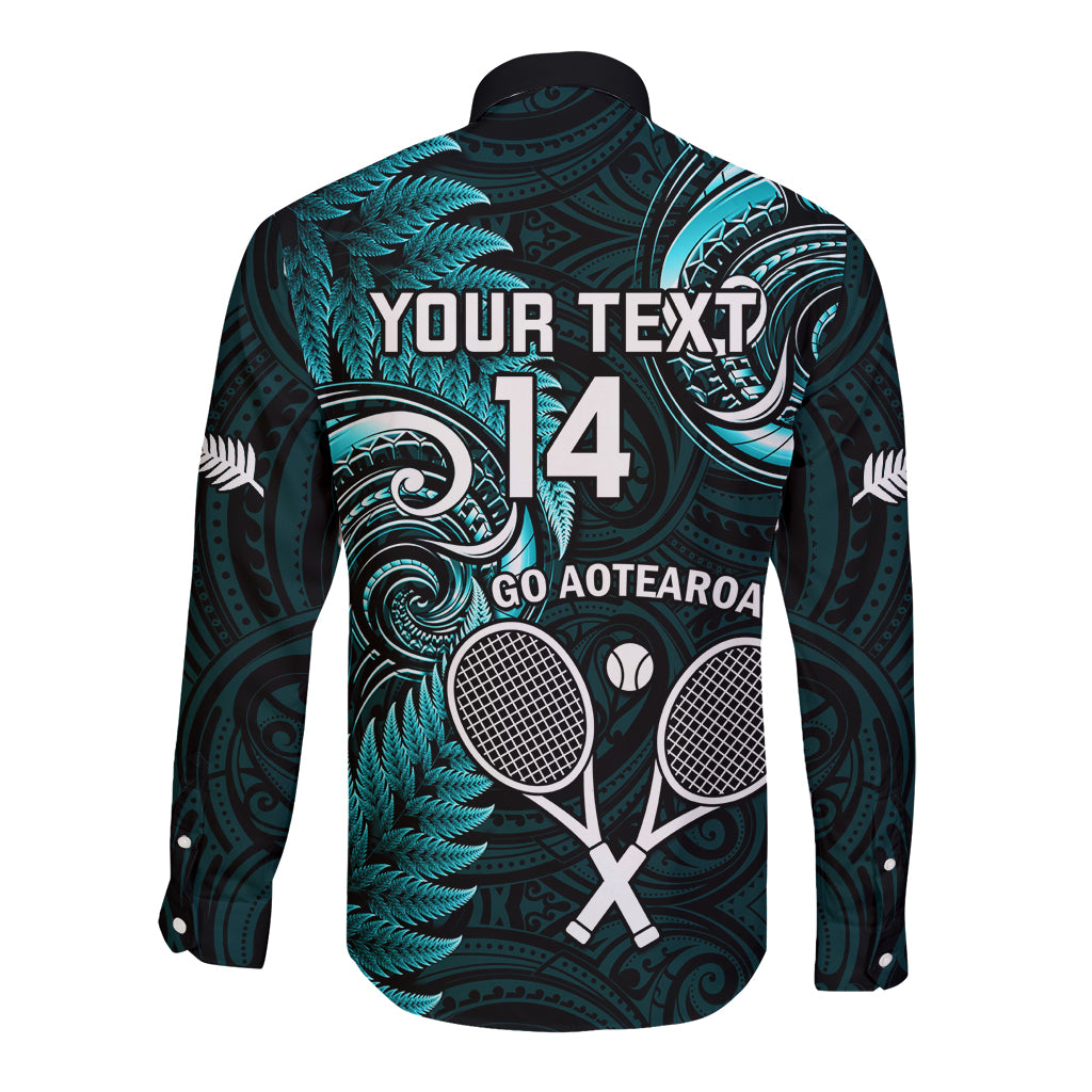 Custom New Zealand Tiki Tennis Long Sleeve Button Shirt 2024 Aotearoa Tenehi Maori Silver Fern - Turquoise