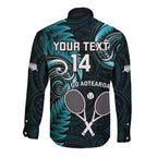 Custom New Zealand Tiki Tennis Long Sleeve Button Shirt 2024 Aotearoa Tenehi Maori Silver Fern - Turquoise