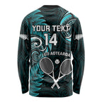 Custom New Zealand Tiki Tennis Long Sleeve Shirt 2024 Aotearoa Tenehi Maori Silver Fern - Turquoise