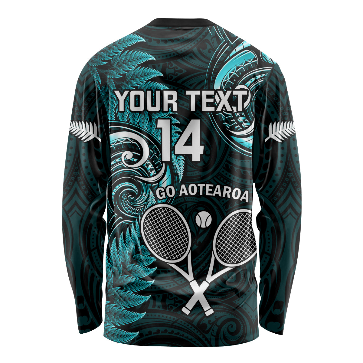 Custom New Zealand Tiki Tennis Long Sleeve Shirt 2024 Aotearoa Tenehi Maori Silver Fern - Turquoise