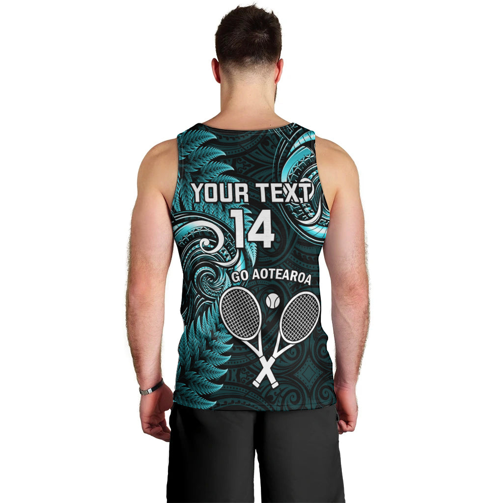 Custom New Zealand Tiki Tennis Men Tank Top 2024 Aotearoa Tenehi Maori Silver Fern - Turquoise
