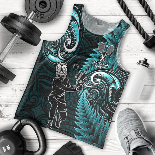 Custom New Zealand Tiki Tennis Men Tank Top 2024 Aotearoa Tenehi Maori Silver Fern - Turquoise
