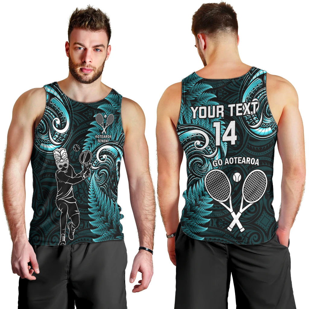 Custom New Zealand Tiki Tennis Men Tank Top 2024 Aotearoa Tenehi Maori Silver Fern - Turquoise
