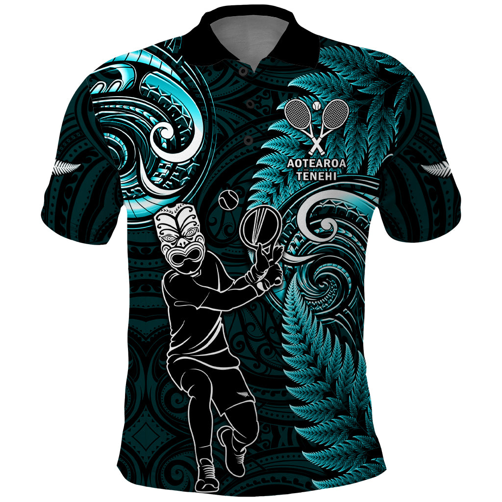 Custom New Zealand Tiki Tennis Polo Shirt 2024 Aotearoa Tenehi Maori Silver Fern - Turquoise