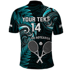 Custom New Zealand Tiki Tennis Polo Shirt 2024 Aotearoa Tenehi Maori Silver Fern - Turquoise